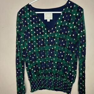 SAIL TO SABLE blackwatch lurex clip dot tunic  smocked waist in navy medium